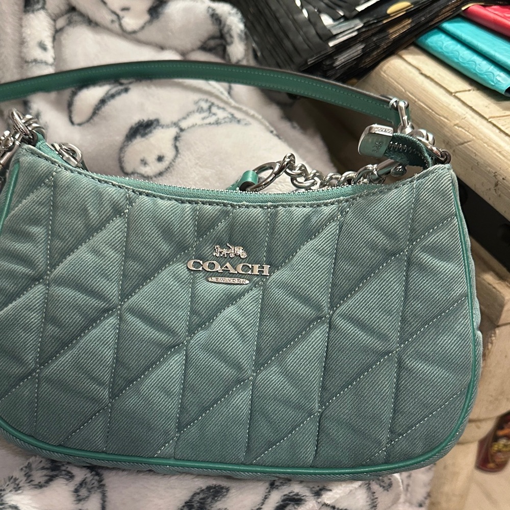 COACH Quilted Mint Green Shoulder Bag with Silver Hardware